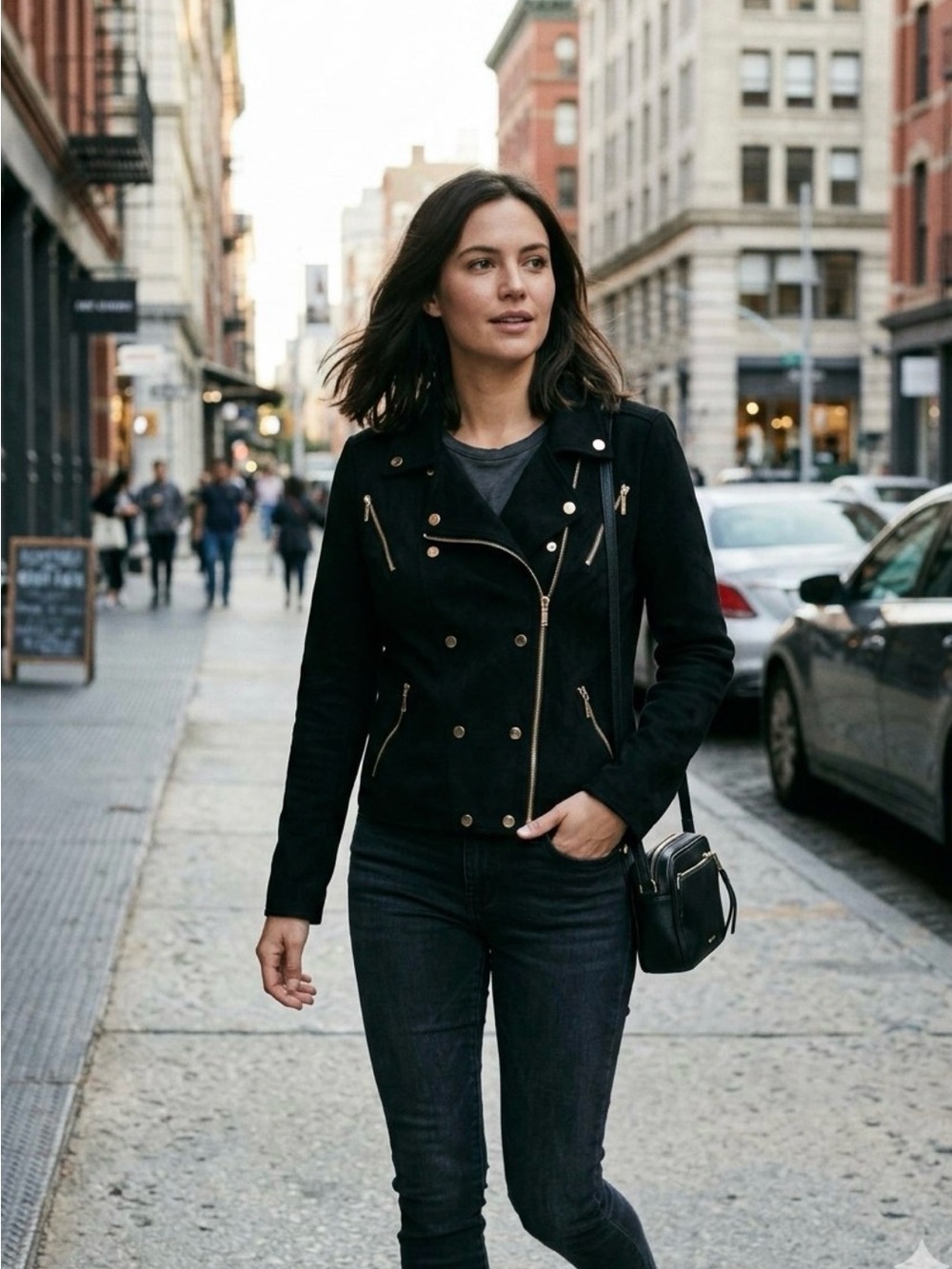 Black Faux Suede Moto Jacket - Women